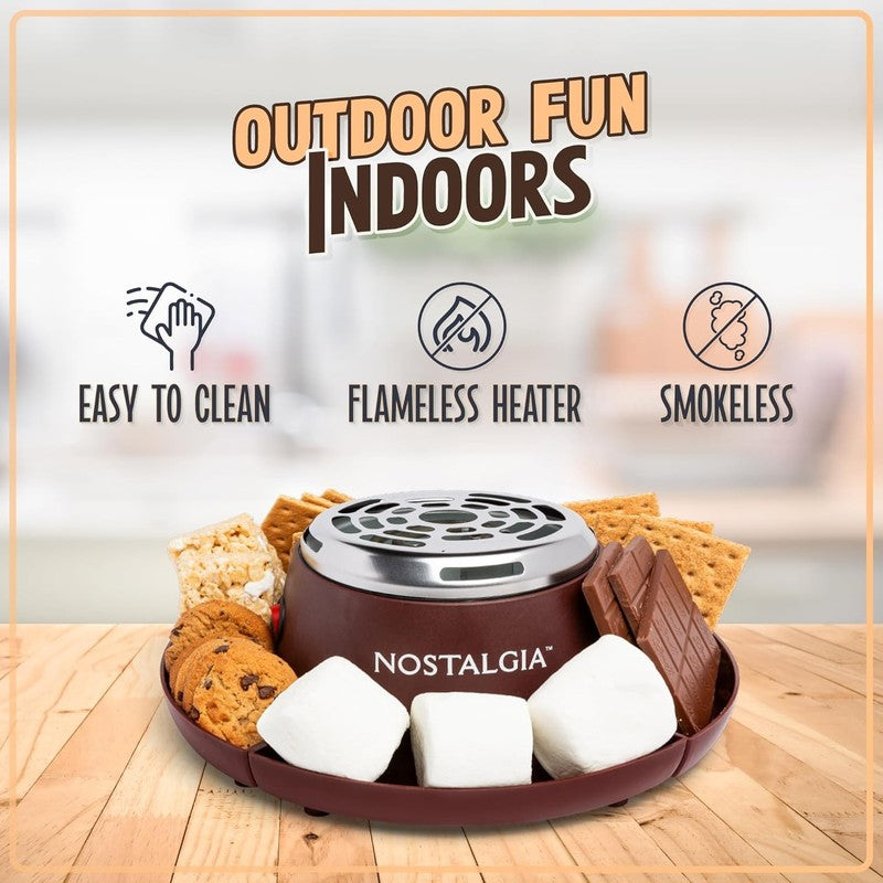 Electric S'Mores Maker, 4 Trays, Roasting Sticks, Indoor Tabletop Kit, Brown2