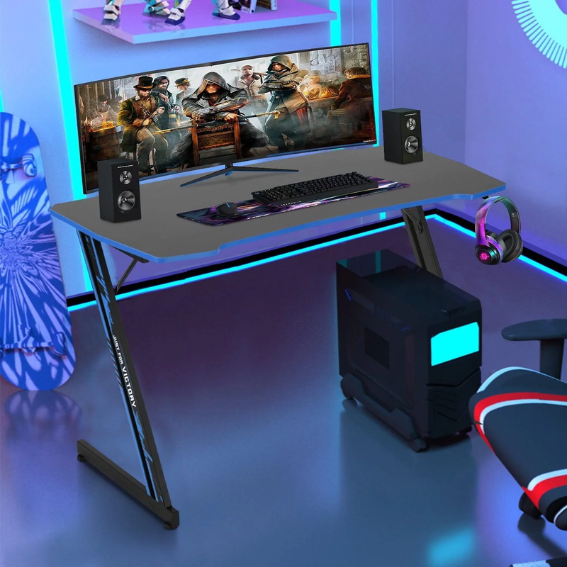 47" Modern Z Shaped Computer Desk w/ Headphone Hook Blue for Adults0