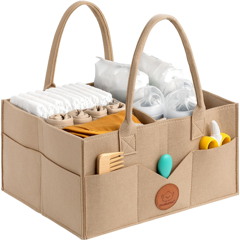 Baby Diaper Caddy Organizer w/ Handle, Portable Nursery & Car Storage Taupe9