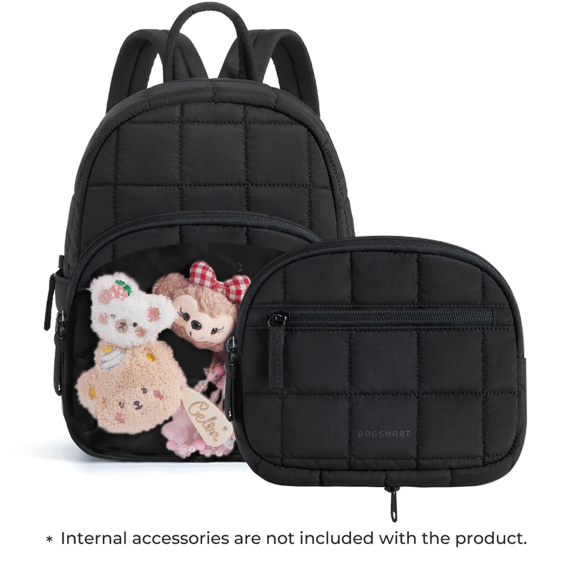 Small Ita Backpack for Women Mini Lightweight Puffer Water Resistant Black11
