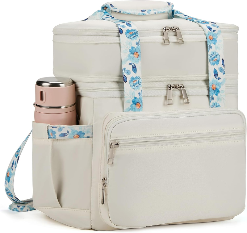 Double Deck Expandable Insulated Lunch Bag Beige Women7