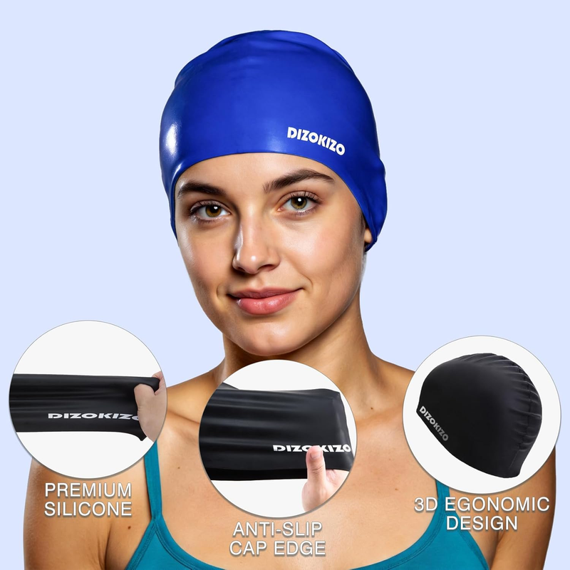 Unisex Silicone Swim Cap 2 Pack Waterproof Non Slip Swimming Cap3