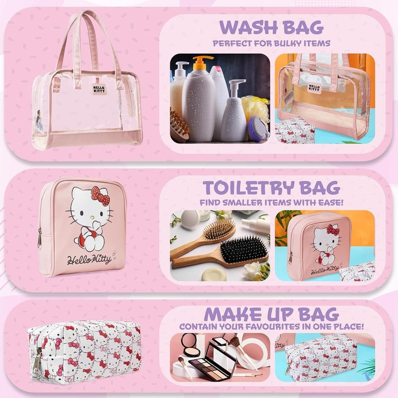 3PCS Kawaii Makeup & Toiletry Bag Set for Women & Girls – Cute Anime Travel Cosm3