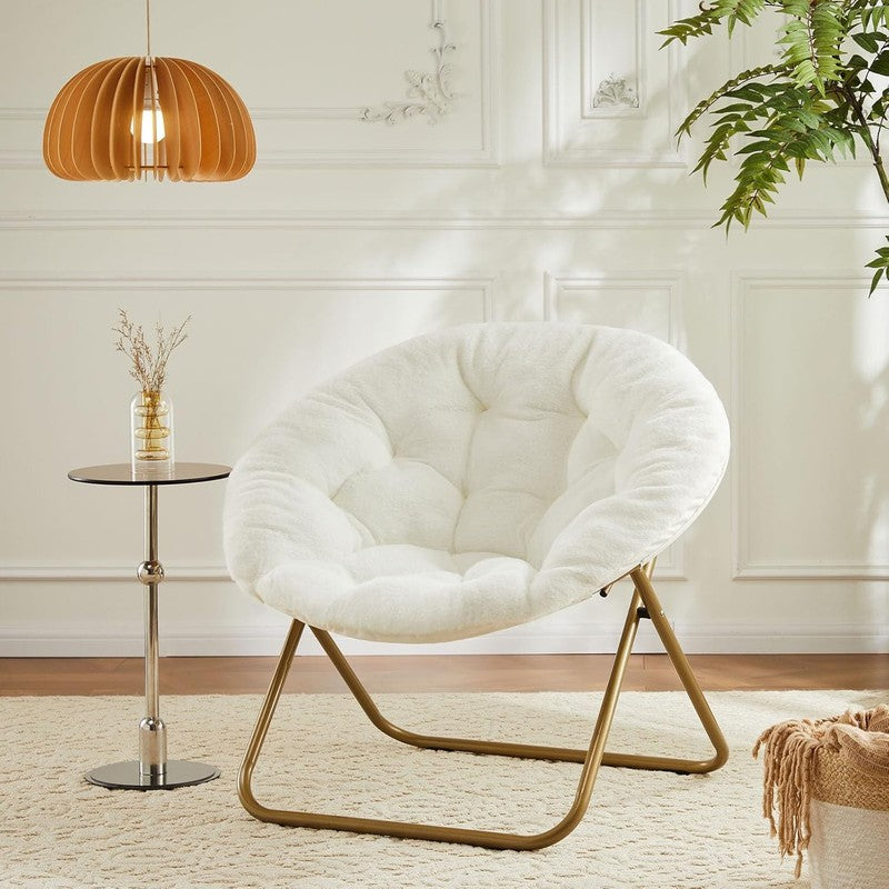 Saucer Chairs, Comfy Folding Cozy Faux Fur Living Room Reading Lounge Chair with6