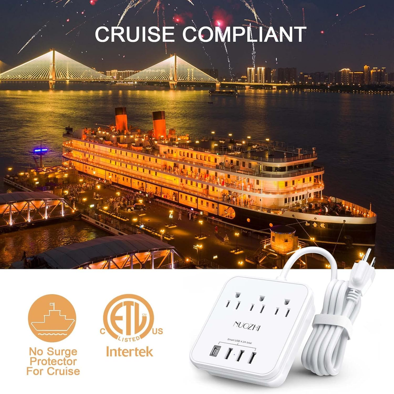 Cruise Approved Power Strip 3 Outlets 4 USB 1 USB C 6FT White5