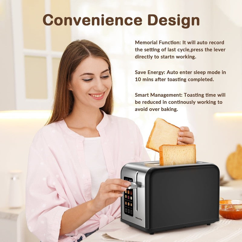2 Slice Touchscreen Toaster, Stainless Steel, 6 Shade Settings, Wide Slots, Rehe4