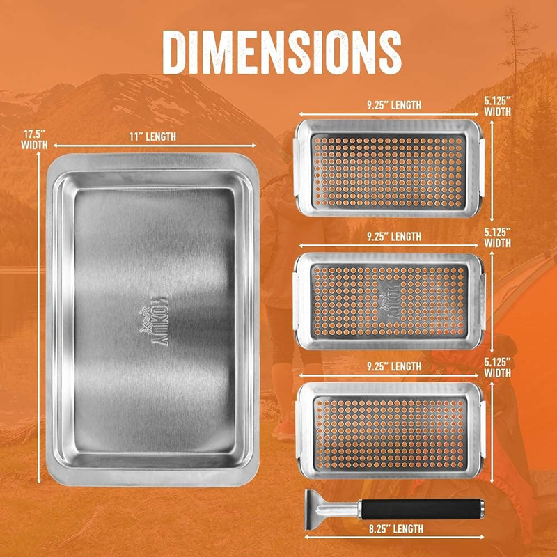 BBQ Vegetable Grill Basket Set 3 Stainless Steel Baskets w/ Drip Tray Handle3