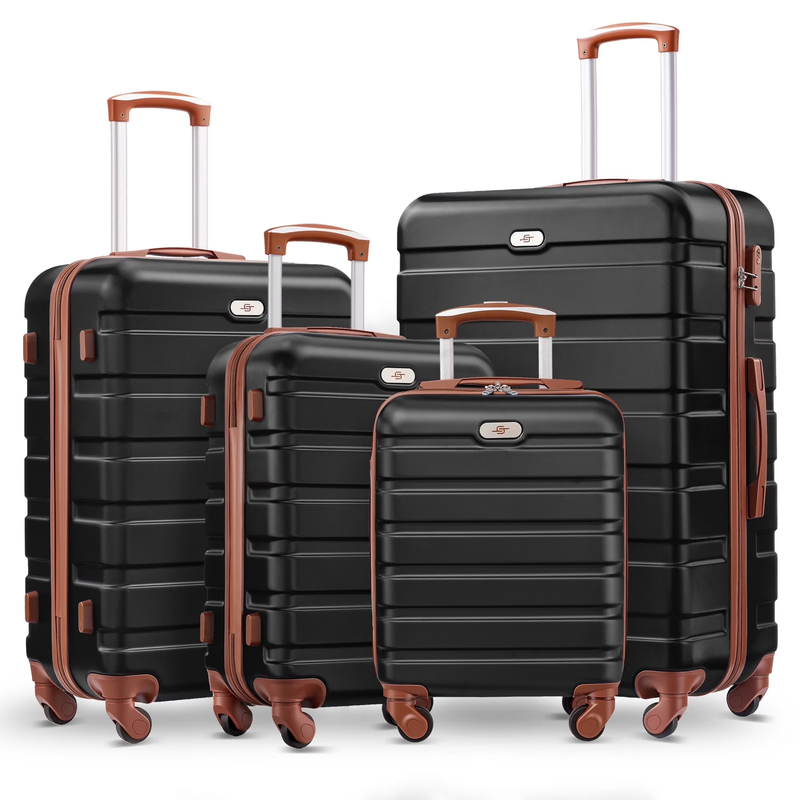 4 Piece Luggage Set Hardside Spinner Suitcase 16 20 24 28 Inch Black Brown0