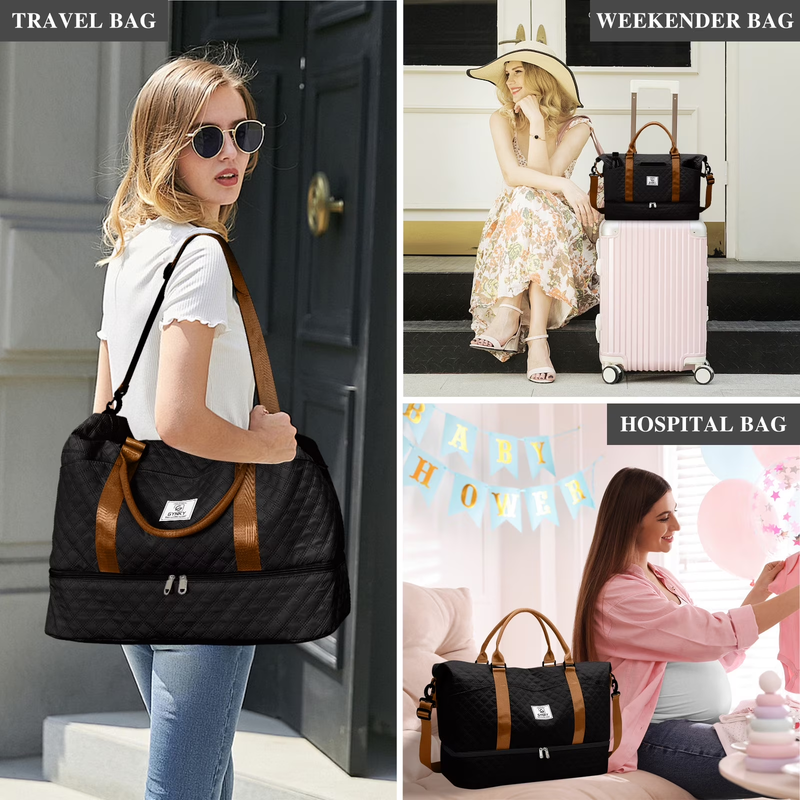 Travel Duffle Bag Weekender Bags for Women with Shoe Compartment Carry on Overni6