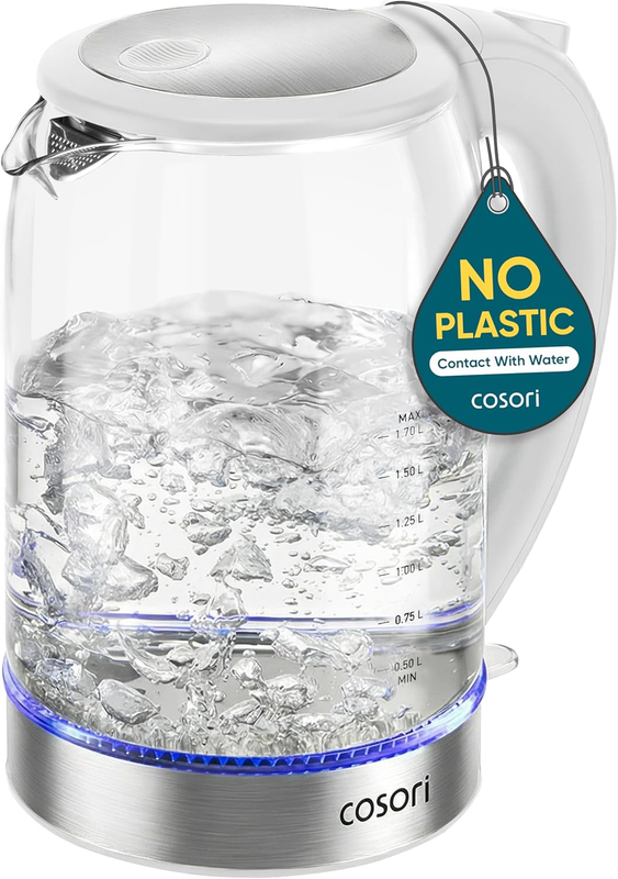 1.7L Glass Electric Kettle No Plastic Contact 1500W Auto Shut Off White9