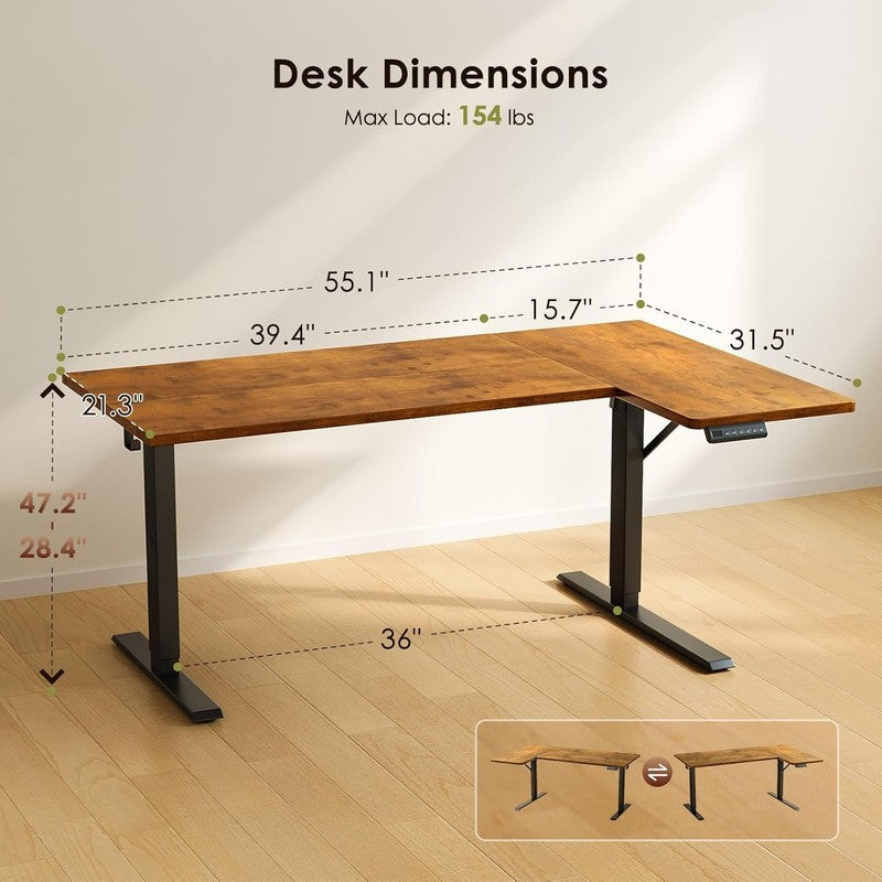 55'' Electric L Shaped Standing Desk Height Adjustable Corner Desk Rustic Brown2