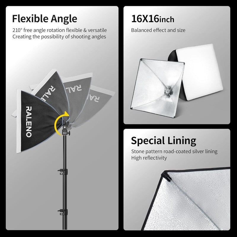 16" Softbox Lighting Kit LED 50W 5500K 97CRI Continuous Light for Video & Photo5