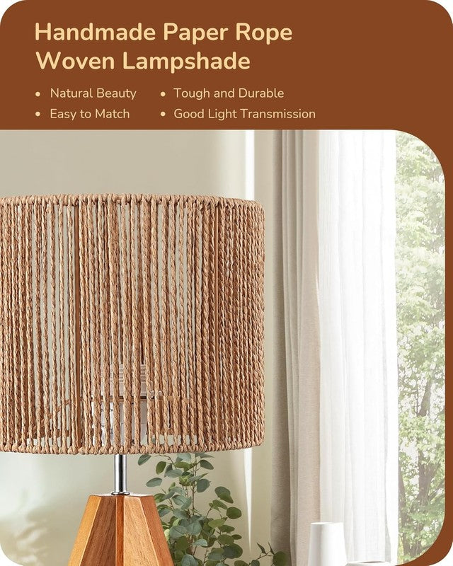 Small Rattan Table Lamp Wood Tripod Bedside Boho Nightstand Lamp E261
