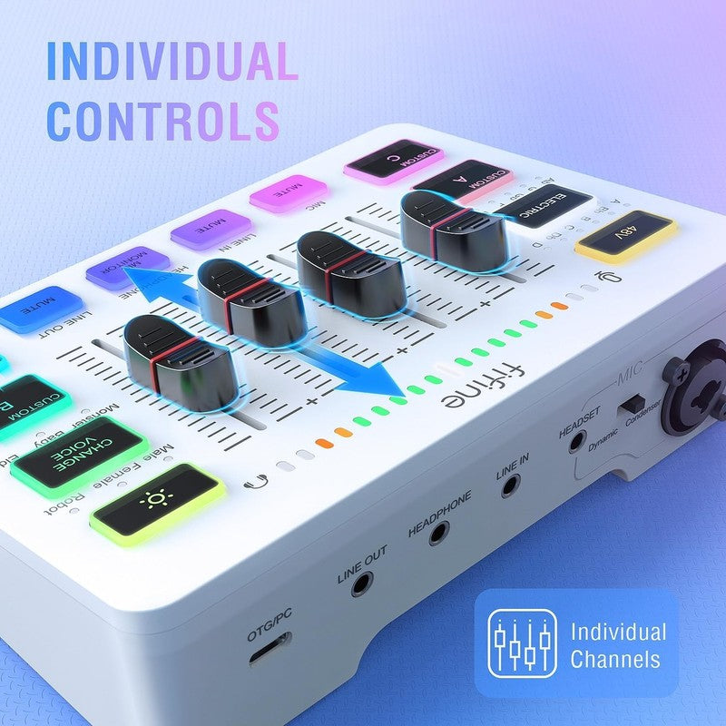 Audio Mixer Gaming Streaming PC Mixer w/ Slider Fader XLR Interface SC3W2
