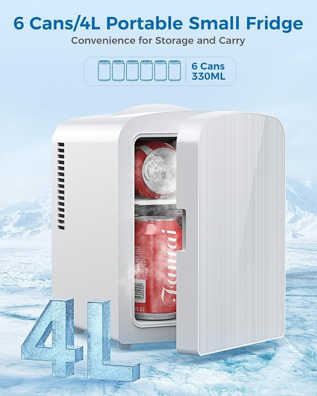 Mini Fridge, Portable 4L/6 Can Electric Plug in Cooler & Warmer Suit Office Desk6