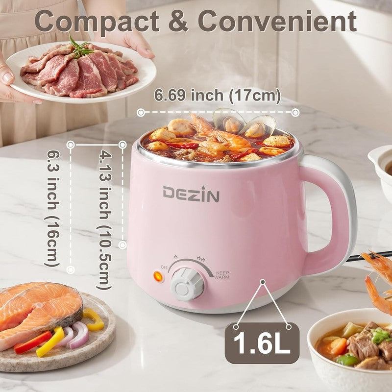 1.6L Electric Hot Pot Noodle Cooker Stainless Steel Temp Control Keep Warm2