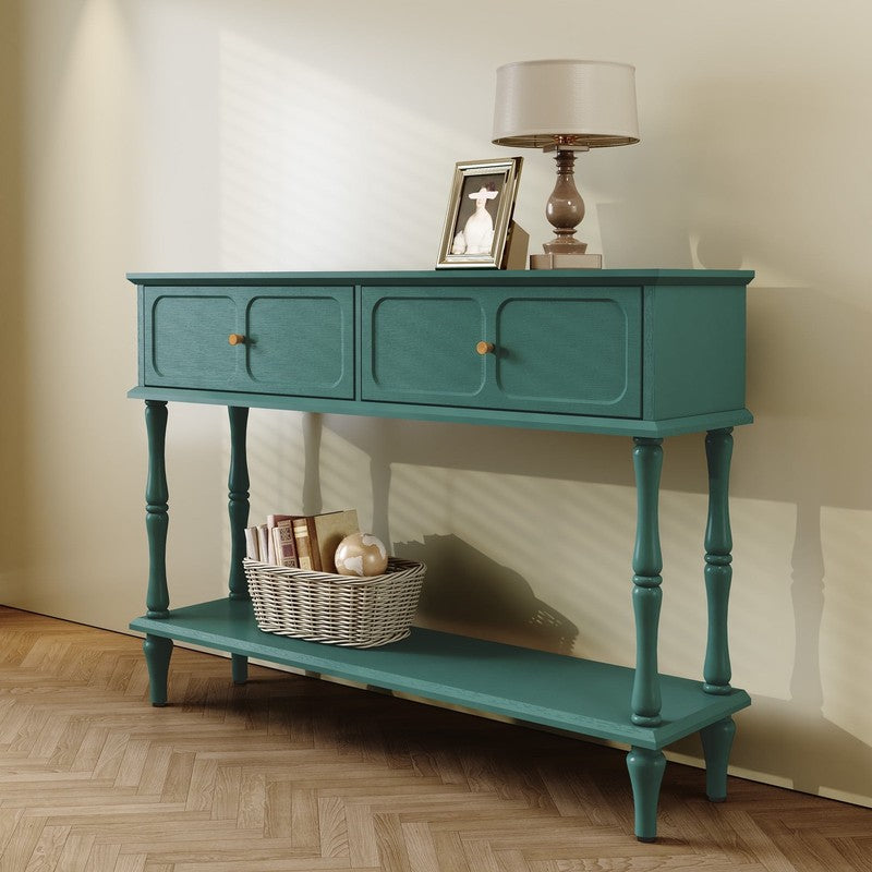 42” Mid Century Console Table Entryway w/ Storage Shelf Aged Green1