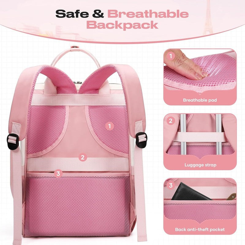 Travel Laptop Backpack 15.6 17.3" Nurse Work Bag w/ Lunch Pink Beige3