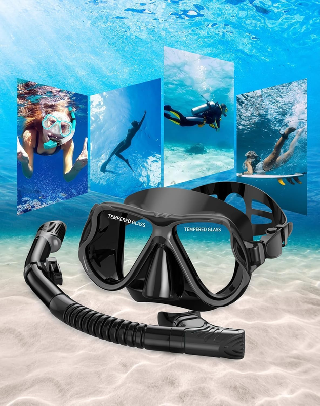 Dry Snorkel Set Panoramic Wide View Anti-Fog Scuba Mask Snorkeling Gear6