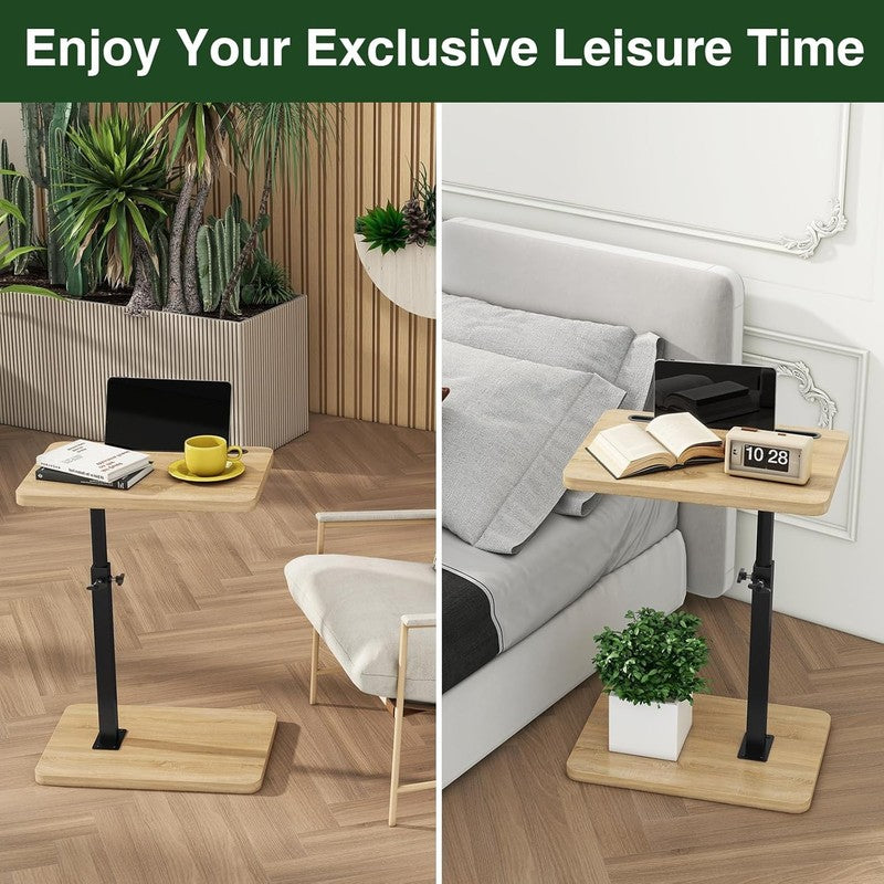 C-Shaped 360° Swivel Adjustable Side Table Natural Wood Sofa/Bed7