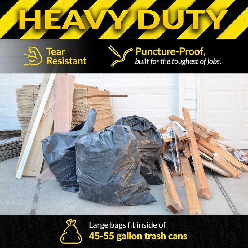 Contractor Garbage Bags 55 Gallon | 20 Trash Bags | Heavy Duty, Black Contractor2
