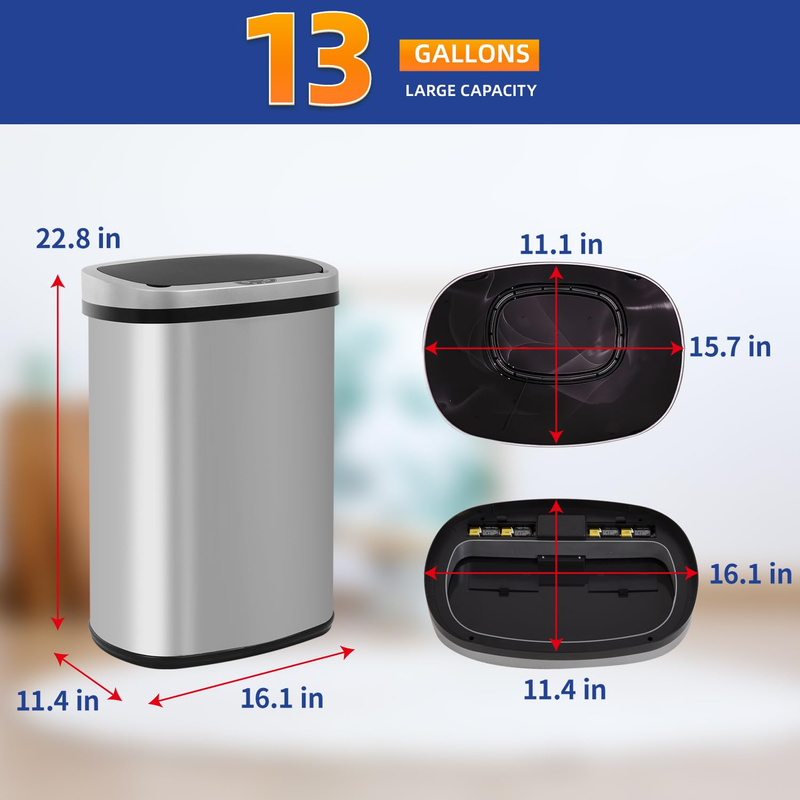 | 13 Gallon Trash Can with Lid | Automatic Touchless Garbage Can | Odor Control 6