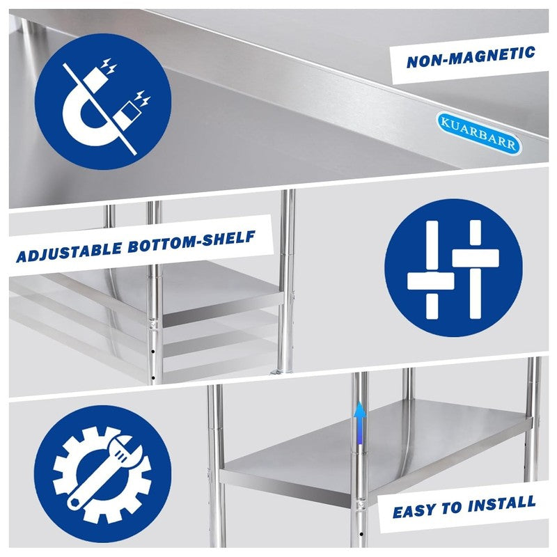 Stainless Steel Prep Work Table 24x30 w/ Wheels Adjustable Undershelf3