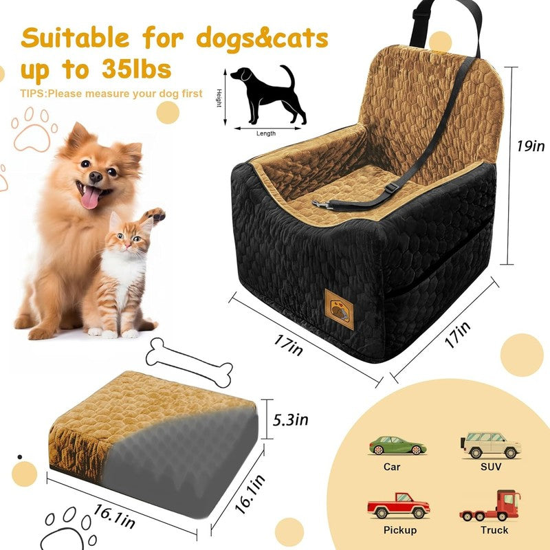Dog Car Seat for Small/Medium Dogs up to 35lbs Foam Washable Cover Blackbrown1