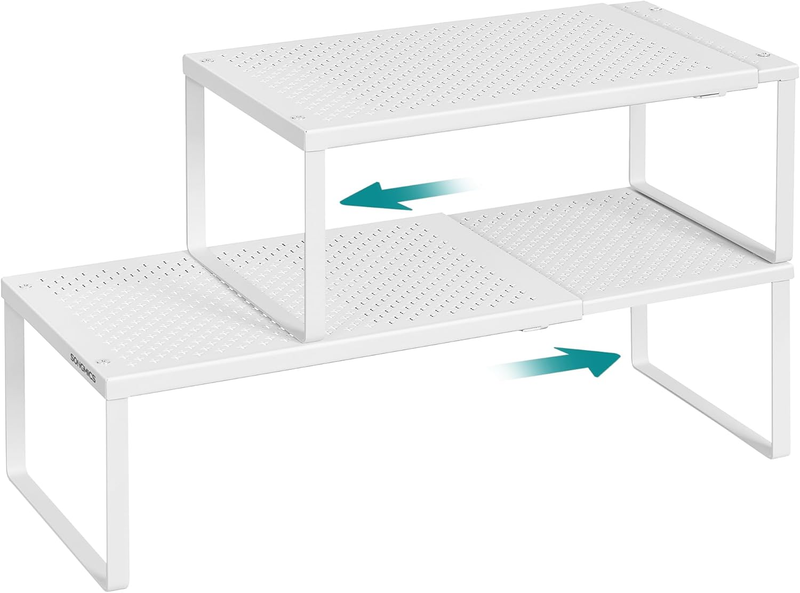 Spice Racks 2 Pack Expandable Kitchen Countertop Shelves Small Organizers White9