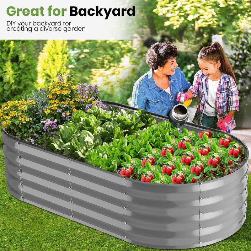 Galvanized Raised Garden Bed Outdoor, 4X2X1Ft Backyard Oval Metal Planter Box wi5