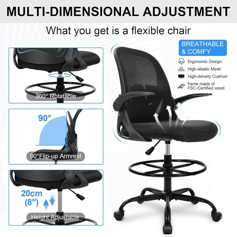 Drafting Chair Tall Office Chair with Flip Up Armrests Executive Ergonomic Compu6