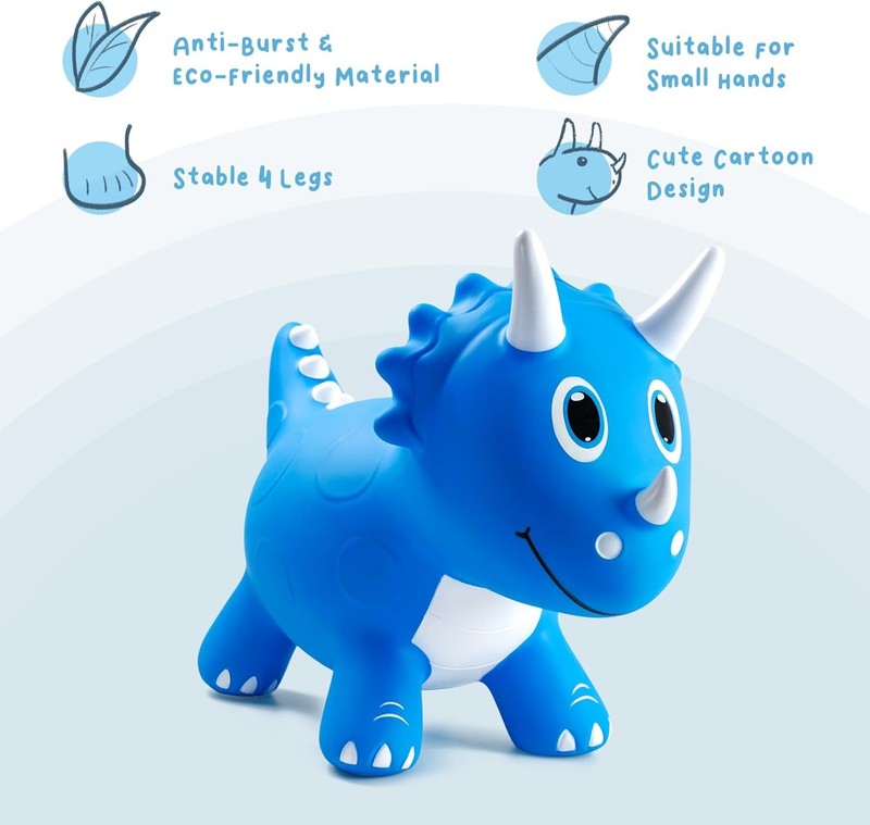 Kids Dinosaur Bouncy Animal Toys, Inflatable Triceratops Bouncer, Ride on Bounce3