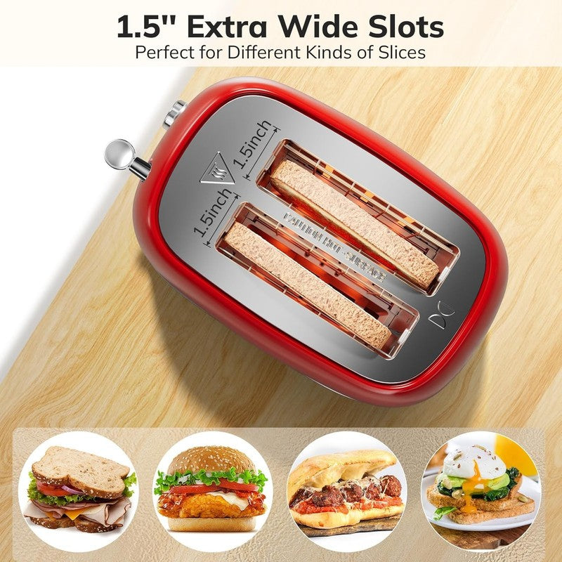 Retro 2 Slice Toaster Red - Wide Slot, Bagel, Defrost, 6 Shade, Crumb Tray3