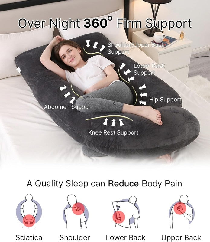 Pregnancy Full Body Maternity Pillow 57" Sleep Support Black Grey Velvet1
