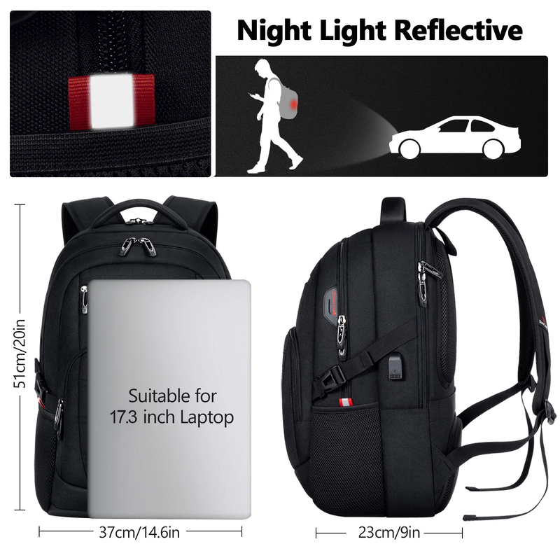 Laptop Backpack USB Charging Port Water Resistant Work Business Bag Men3