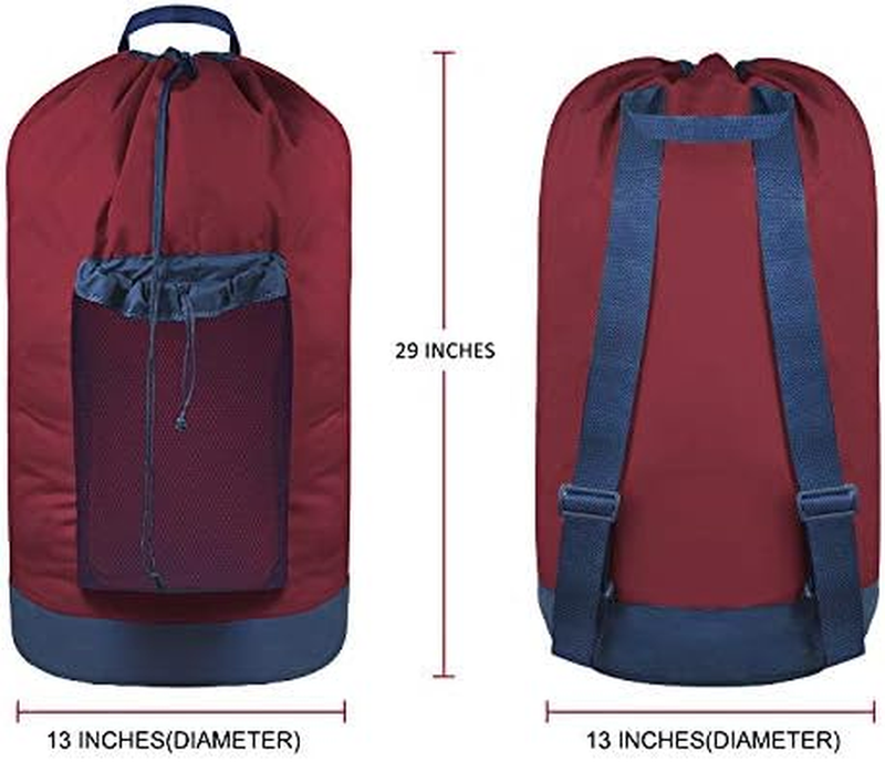 Backpack Laundry Bag with Straps & Mesh Pocket, Durable Nylon Clothes Red1