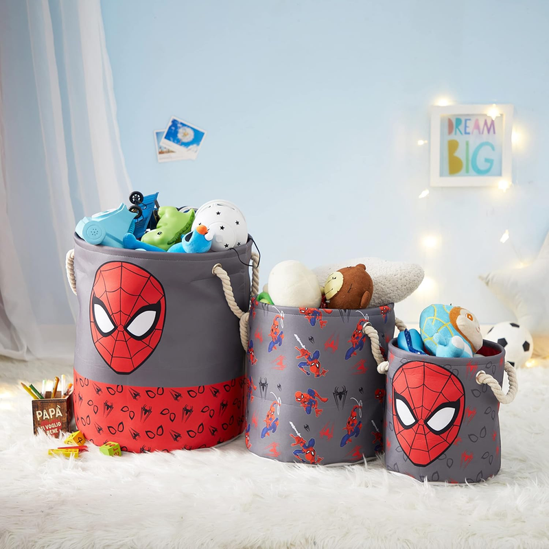 Spider-Man 3-Piece Toy Storage Baskets Nesting Fabric Multi-Size w/ Handles6