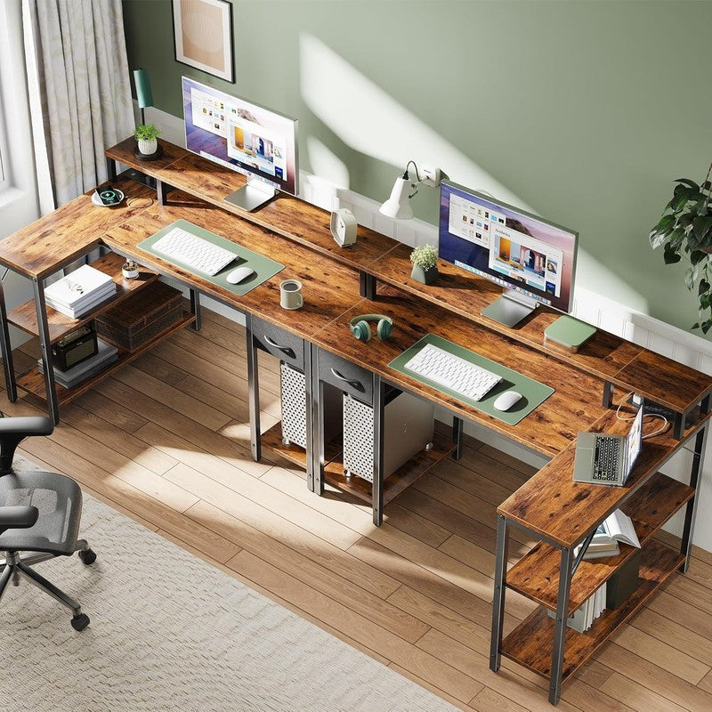 47'' Reversible L Shaped Desk LED Lights Power Outlets Gaming Rustic5