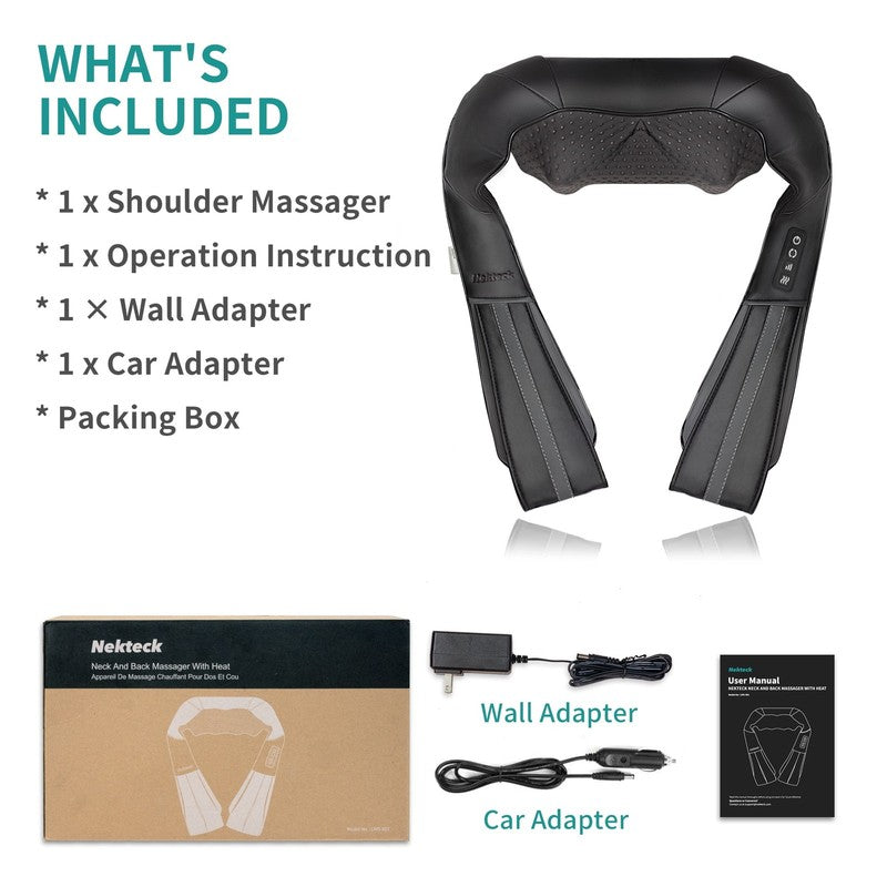 Shiatsu Neck Massager w/ Heat, 3D Deep Tissue Kneading Pillow – Black1
