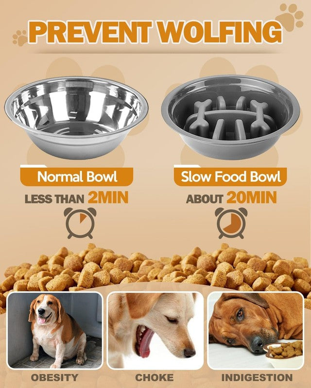 Elevated Dog Bowls, Dog Feeder with Stainless Steel Dishes & Slow Feeder Bowl, 54