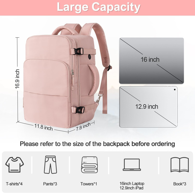 Travel Backpack Women Airline Personal Item Laptop Bag Waterproof Pink5