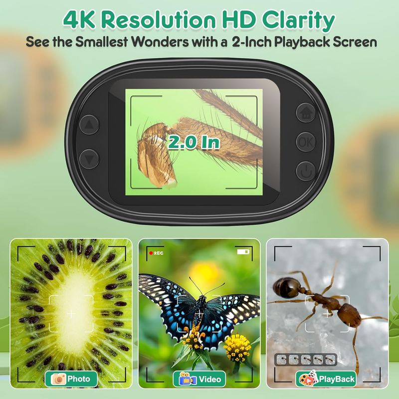 1000X Handheld Microscope for Kids 4K 2.0" Screen Rechargeable Mini Pocket Digit2