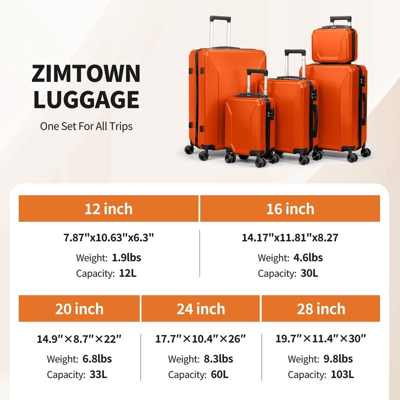 5 Piece Luggage Set with 8 Packing Cubes, Hard Shell Suitcase Set with Spinner W1