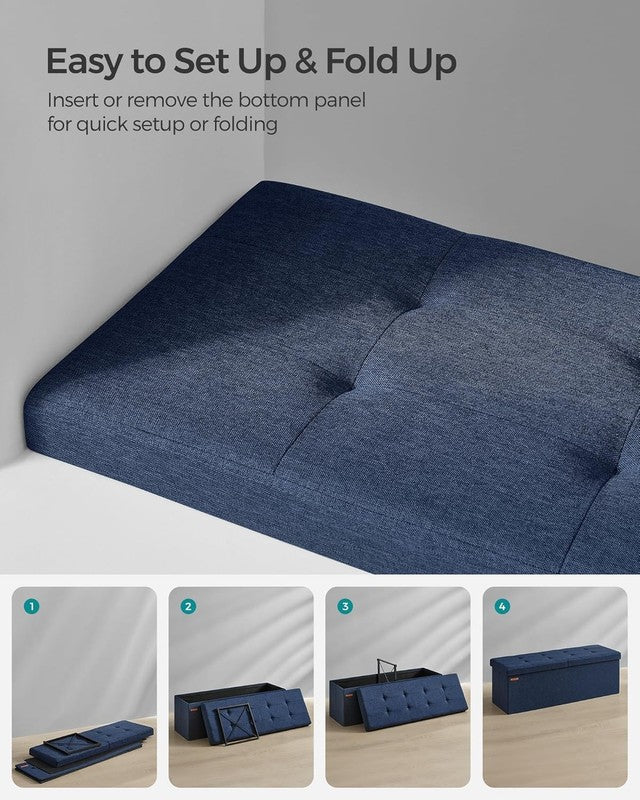 43'' Foldable Storage Ottoman Bench Flip Lid Entryway Living Room Midnight Blue6