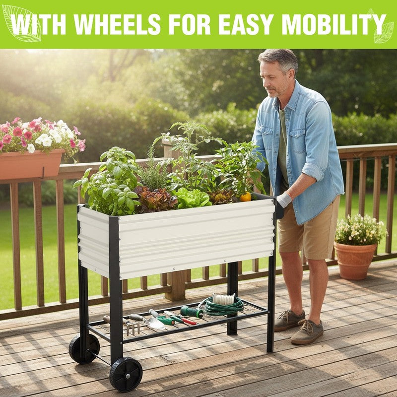 37In Outdoor Galvanized Raised Garden Bed with Legs and Wheels -White5