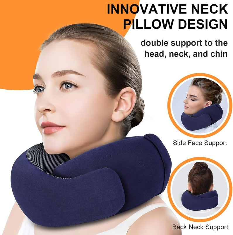 Hooded Memory Foam Travel Neck Pillow w/ Eye Mask & Earplugs – Navy Blue2