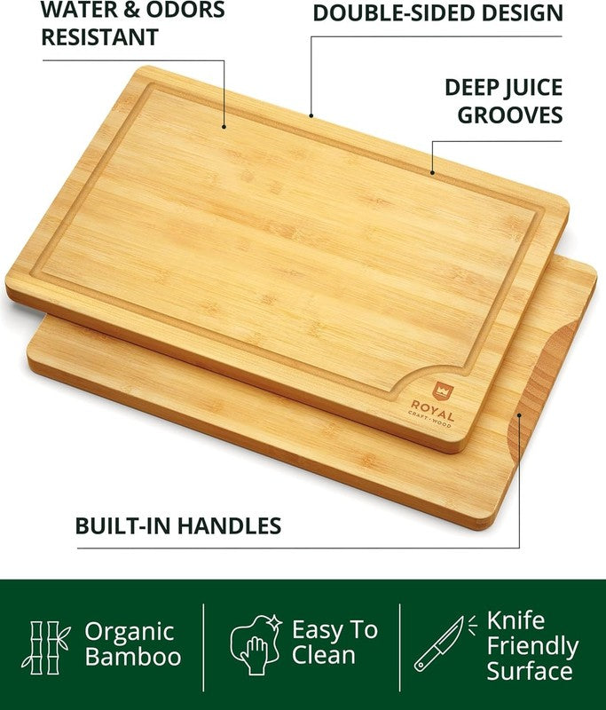 Bamboo Cutting Board Set with Juice Groove & Handles, Meal Prep & Serving3