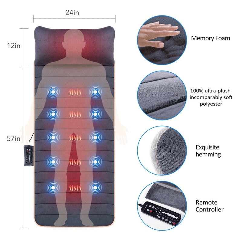 Full Body Massage Mat with Heat,Memory Foam Back Massage Pad with Vibration Moto3