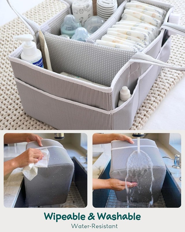 Baby Diaper Caddy Organizer, Large Gray Nursery Storage Tote for Newborns2