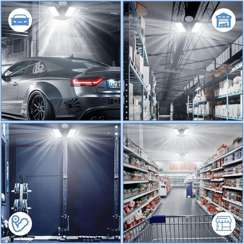 Deformable LED Garage Lights 2 Pack, 180W 18000LM, E26/E27, 6500K6